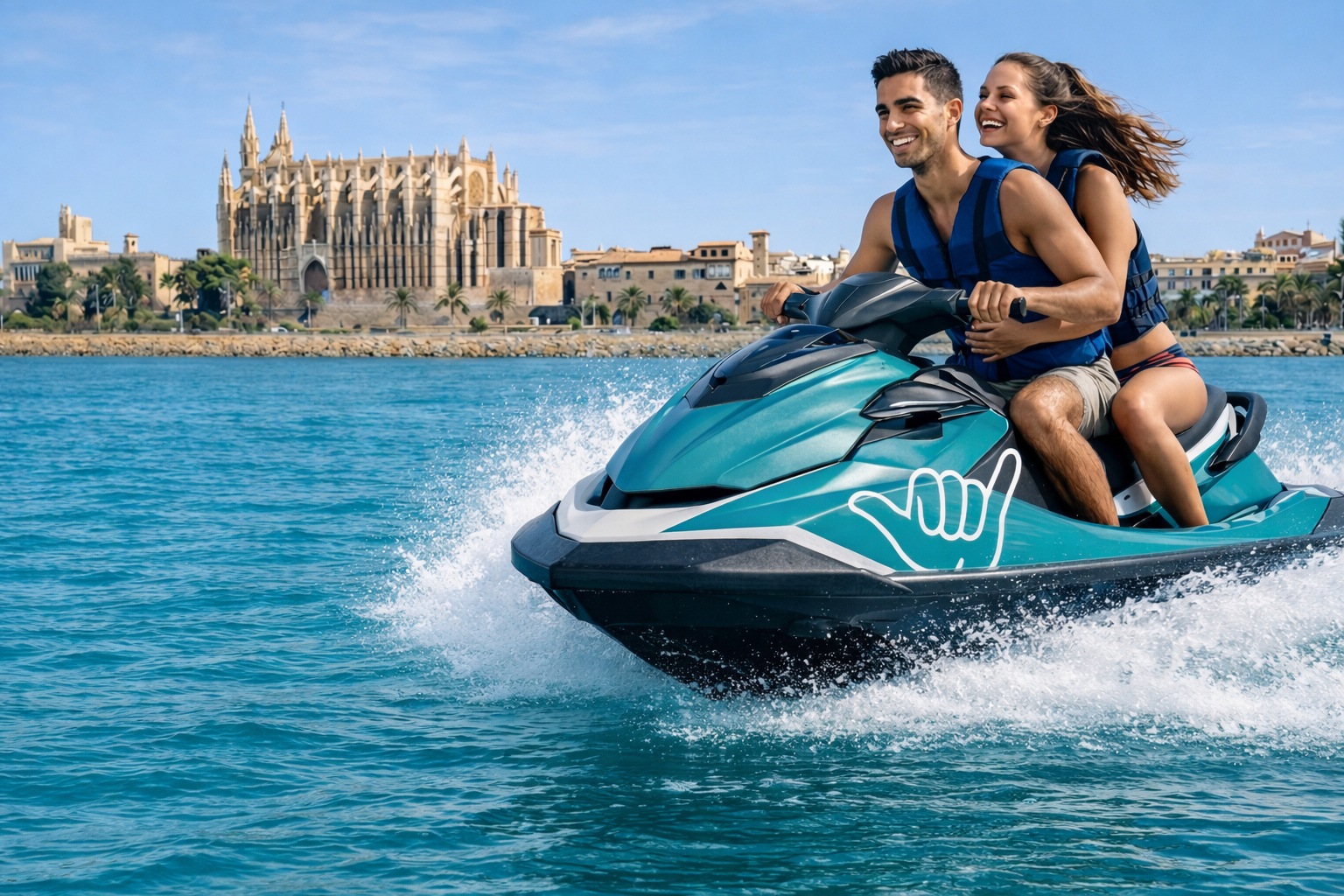 Couple on a jetski off the coast of Mallorca